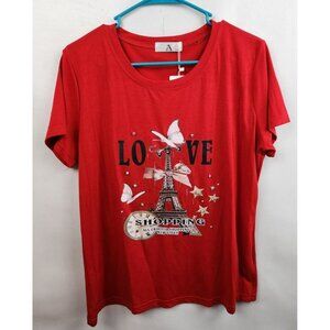 AZ Red Love Shopping Graphic Quote Jeweled Tee NEW T-Shirt Size S/M